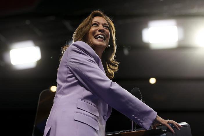 Vice President Harris speaks during a campaign rally on Aug. 10, 2024 in Las Vegas.