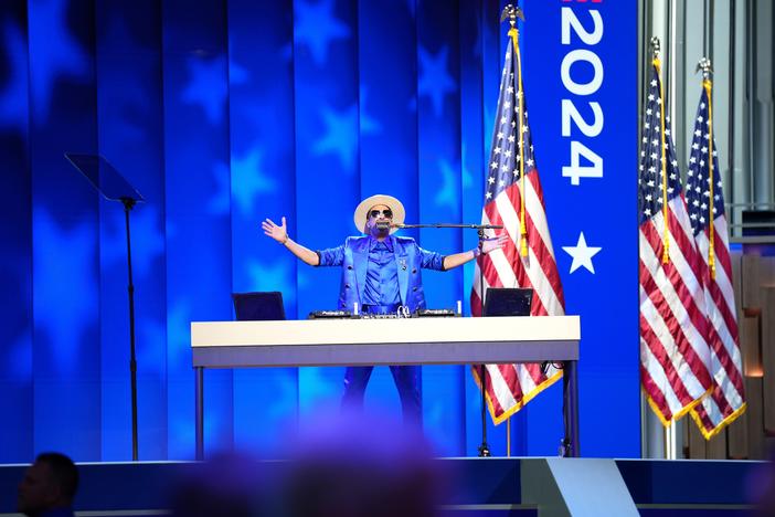 DJ Cassidy performs during the second day of the Democratic National Convention at the United Center on Tuesday in Chicago.