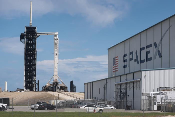 The Federal Aviation Administration has grounded SpaceX's Falcon 9 rockets - like this one set to take the Polaris Dawn crew to orbit. The move by the FAA comes after a Falcon 9 booster rocket fell into the sea as it tried to land on an uncrewed drone ship on Wednesday.