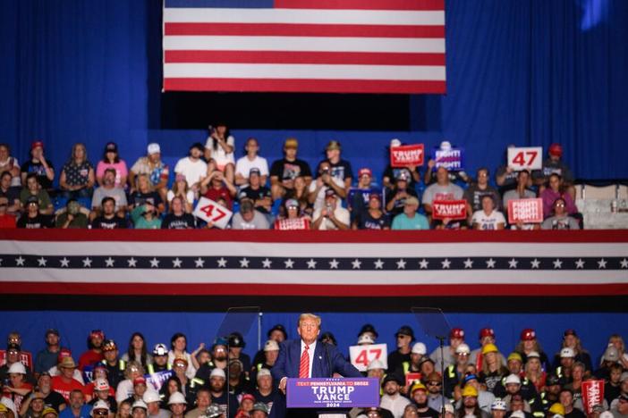 Former President Donald Trump speaks at a campaign rally on Friday in Johnstown, Pa. 