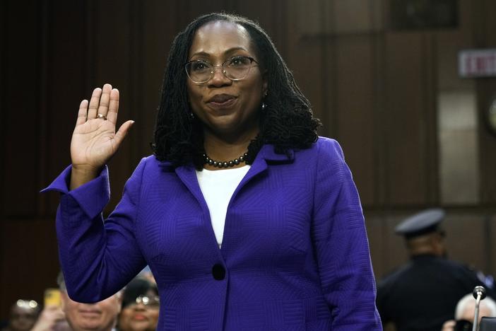 Judge Ketanji Brown Jackson is sworn-in during her Supreme Court confirmation hearing before the Senate Judiciary Committee on March 21, 2022.