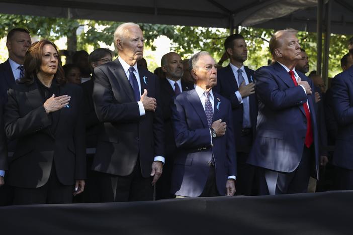 Vice President Harris, President Joe Biden, former New York Mayor Michael Bloomberg, former President Donald Trump and Sen. JD Vance, R-Ohio, attend the 9/11 memorial ceremony in New York.