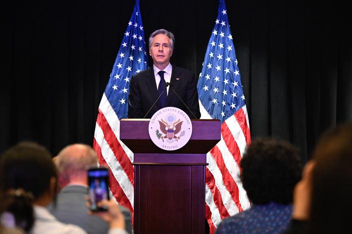 US Secretary of State Antony Blinken speaks during a press conference at the US embassy in Beijing on April 26.