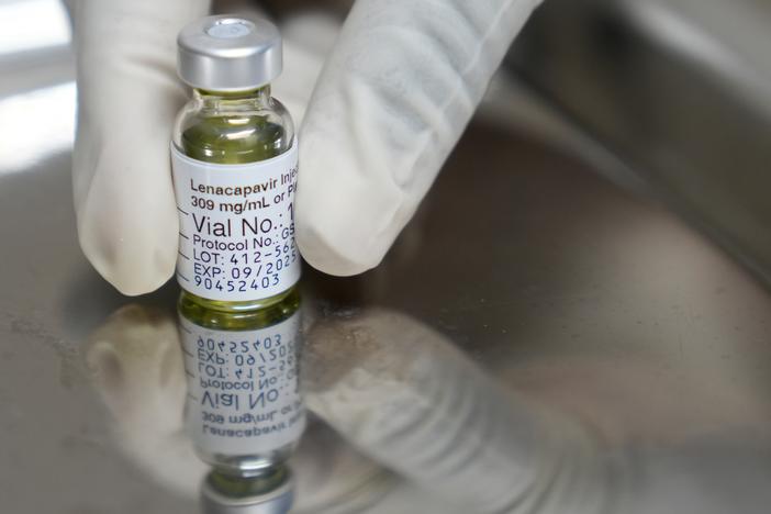 A vial of lenacapavir. The HIV prevention drug, delivered twice yearly by injection, has shown remarkable effectiveness in quashing HIV in trials.