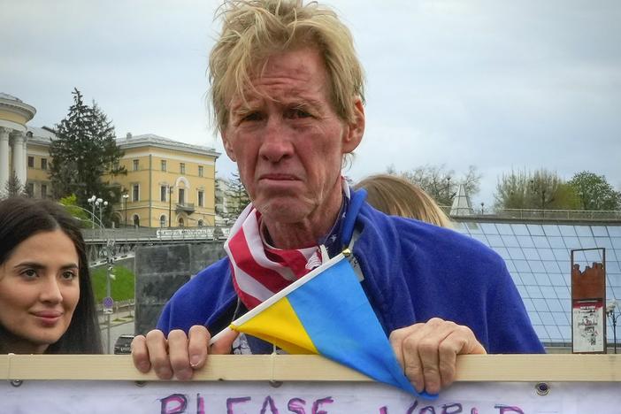 Ryan Wesley Routh takes part in a rally in central Kyiv, Ukraine, on April 30, 2022. 