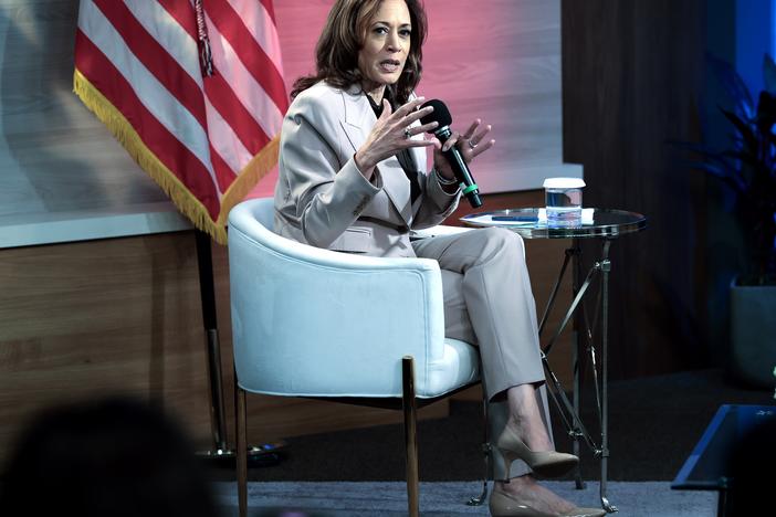 Vice President Harris answers questions during a moderated conversation with members of the National Association of Black Journalists hosted by WHYY on Tuesday in Philadelphia.