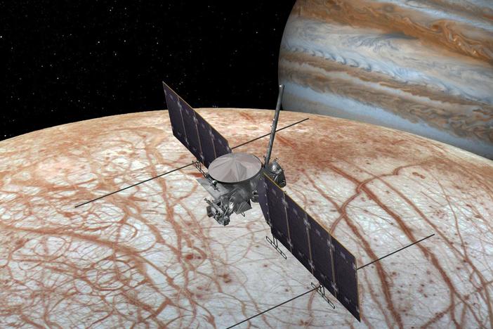  This artist's impression shows the Europa Clipper mission, which is headed to an icy moon of Jupiter. 