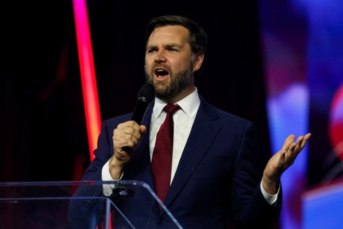 Senator JD Vance (R-OH) speaks at an event held by the national conservative political movement, 'Turning Point' in Detroit, Michigan, U.S., June,16, 2024. REUTERS/Rebecca cook