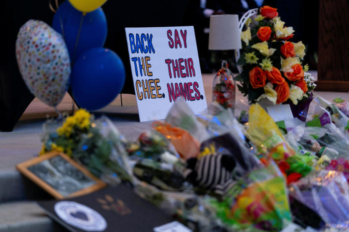 A sign is placed at a makeshift memorial during a vigil, following the shooting at Apalachee High School, at Jug Tavern Park in Winder, Georgia, Sept. 6, 2024. Photo by Elijah Nouvelage/Reuters