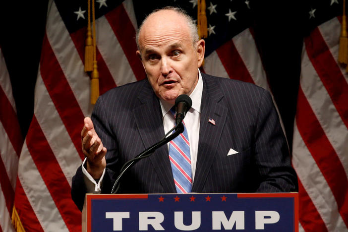 FILE PHOTO:  Rudy Giuliani delivers remarks before Donald Trump rallies with supporters in Council Bluffs, Iowa, U.S., September 28, 2016.  Photo By Jonathan Ernst/Reuters