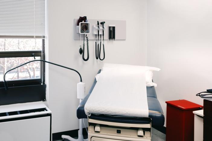 Close-up of examination table in doctor's office