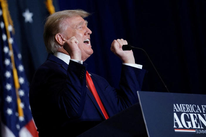 Former U.S. President Donald Trump mocks transgender athletes during remarks at the America First Policy Institute America First Agenda Summit in Washington, U.S., July 26, 2022. Photo by Sarah Silbiger/REUTERS