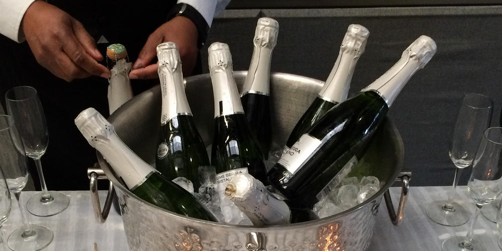 champagne chilling in an ice bucket