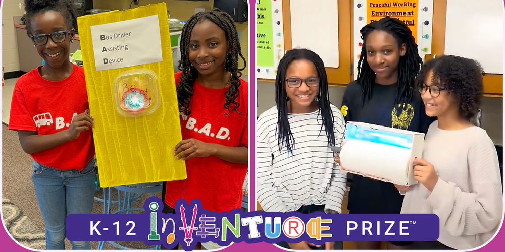 K-12 Inventure Prize participants proudly hold their projects.