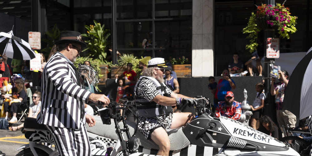 The Krew of Optical Delusion rides through the Dragon Con Parade on Aug. 31, 2024.