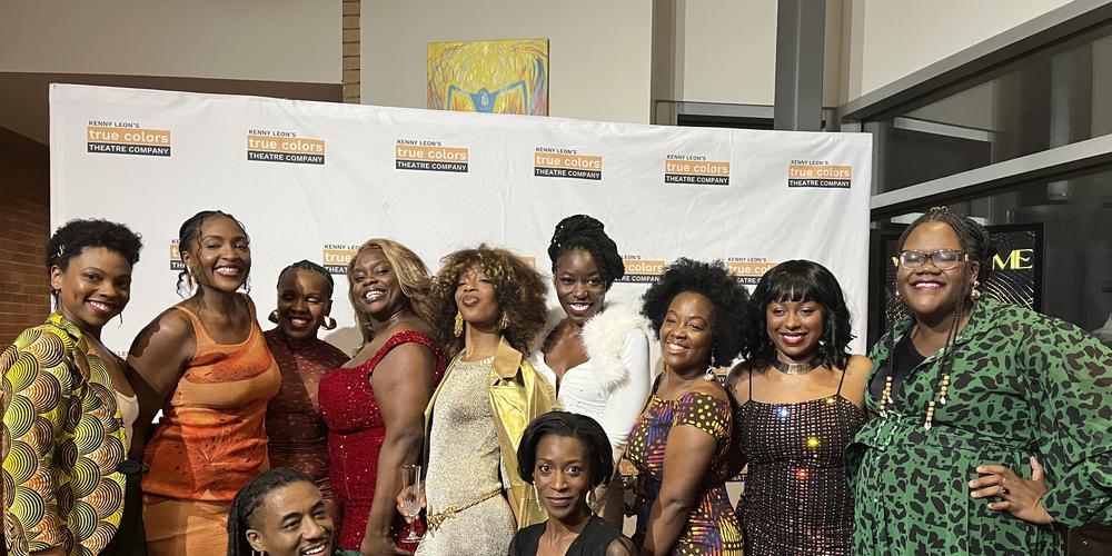 The cast and director of "Jaja's African Hair Braiding" pose for a picture following their performance opening night Feb. 14, 2025